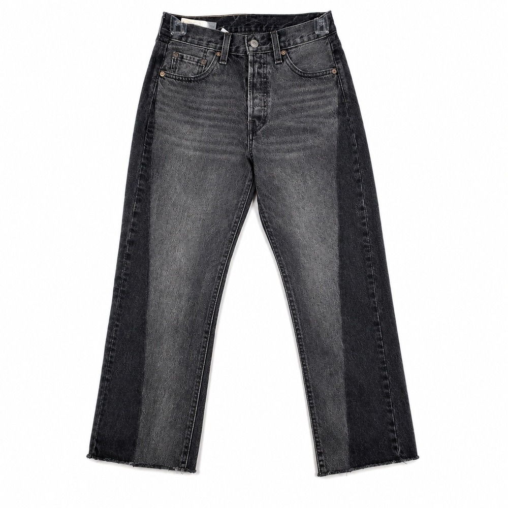 Levis Premium 501 Jeans Black Grey W24 Two Tone Straight Leg Raw Hem Edgy